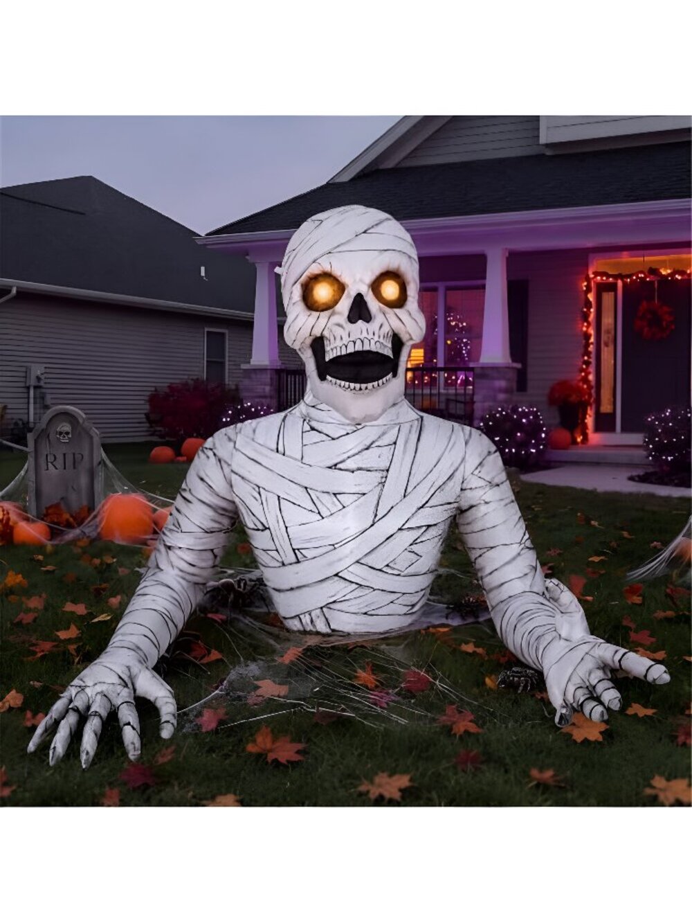 Hollowfly 6 ft Halloween Inflatable Outdoor Blow up Groundbreaking Mummy